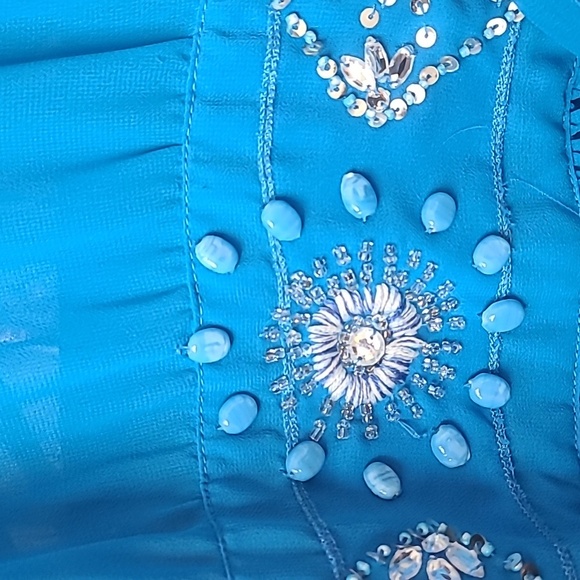 AS HRO Blue Marine Sheer Blouse Rhinestone Buttons & Accents, Small Ruffle, XL - Picture 9 of 11